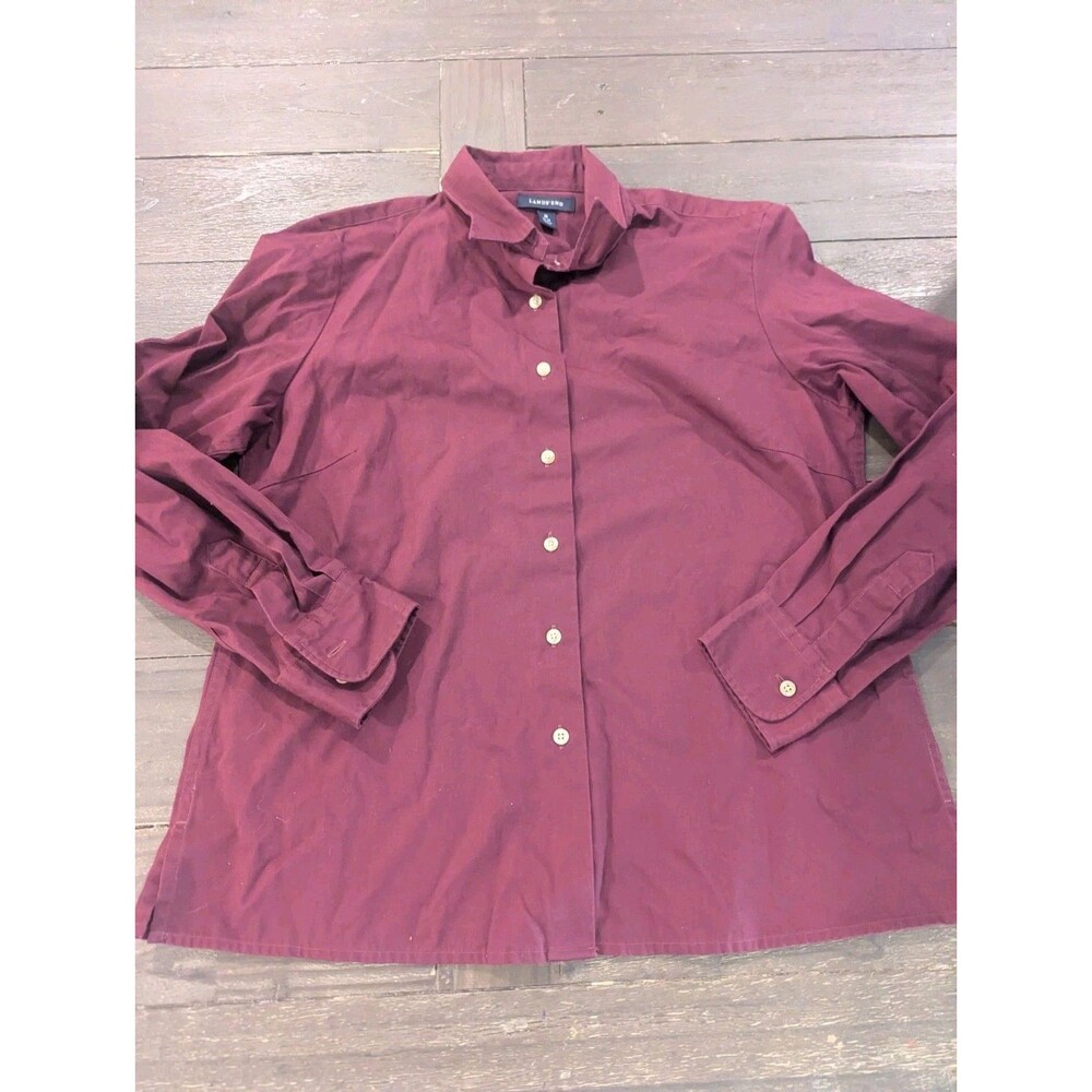 Lands End Women's L/S Burgundy Collared Dress Career Shirt sz Medium
